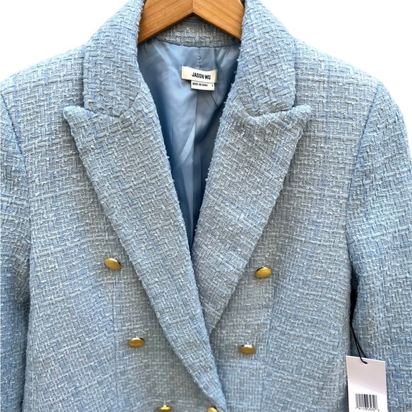 Jason Wu Pastel Blue Double Breasted Tweed Jacket Gold Buttons Size S NWT - Picture 3 of 14